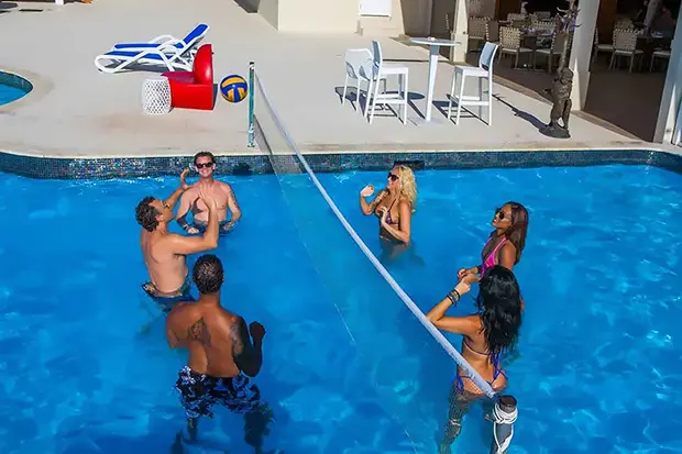 Playing volleyball at Fluff's events